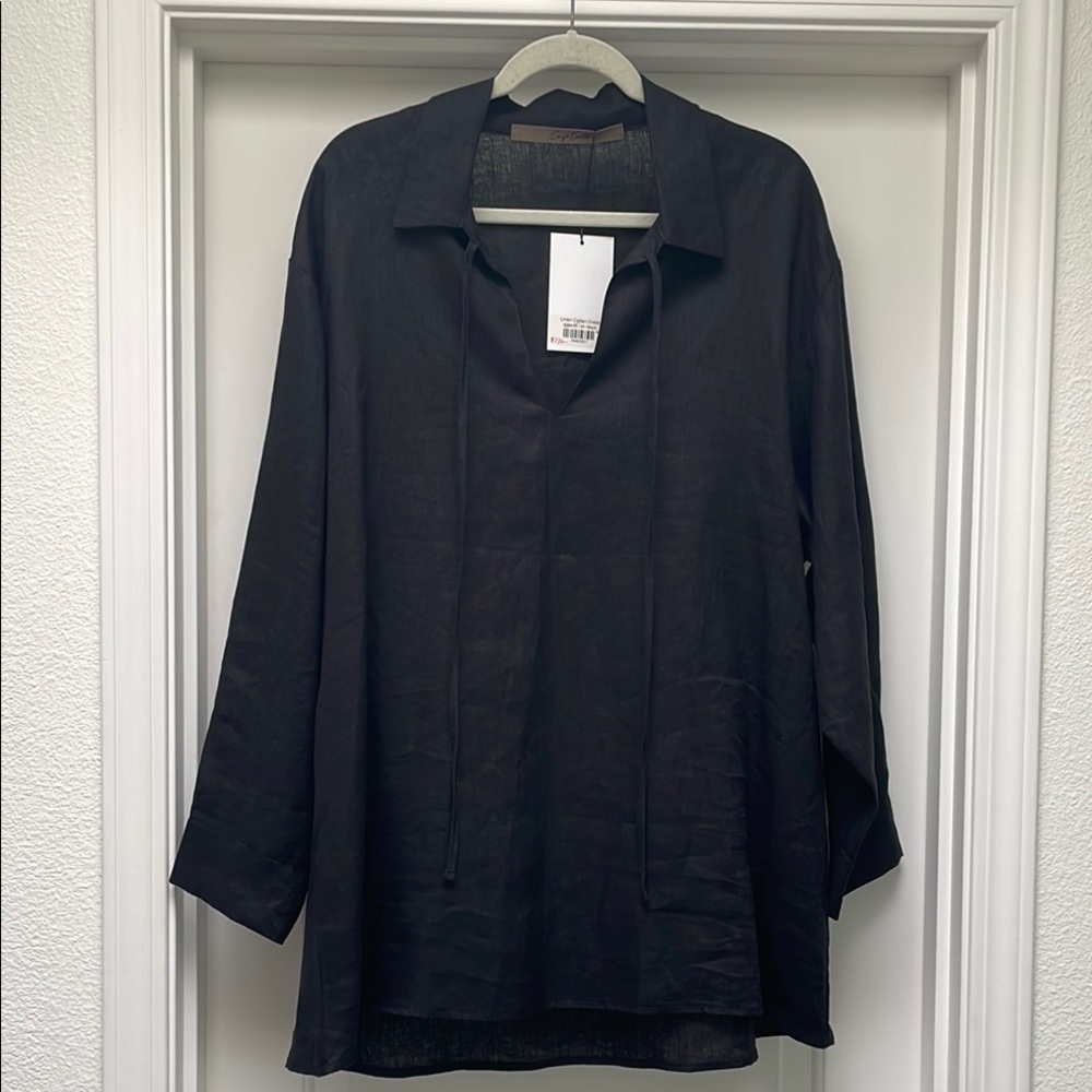 Enza Costa Black Long Sleeve mini dress nwt M with pockets linen